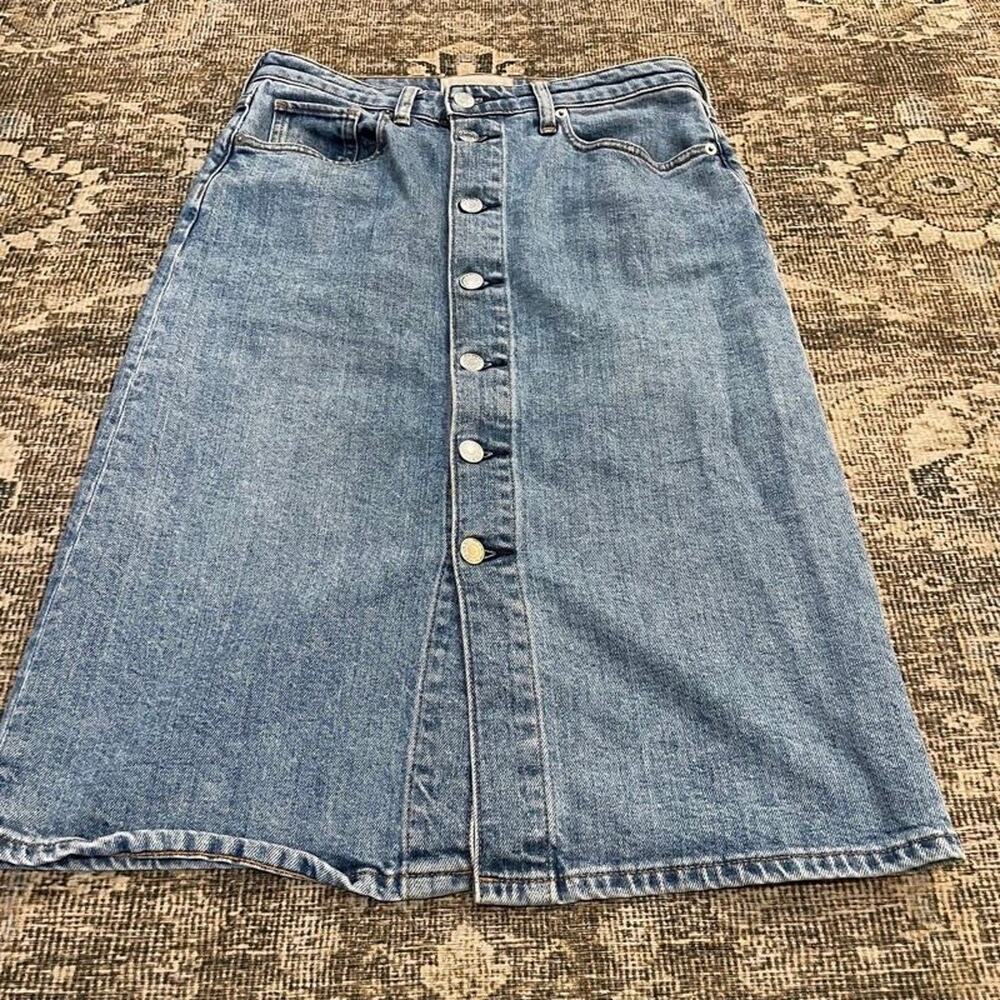 Everlane The Denim Pencil Skirt Button Front Blue Jean Midi Womens Size 27
